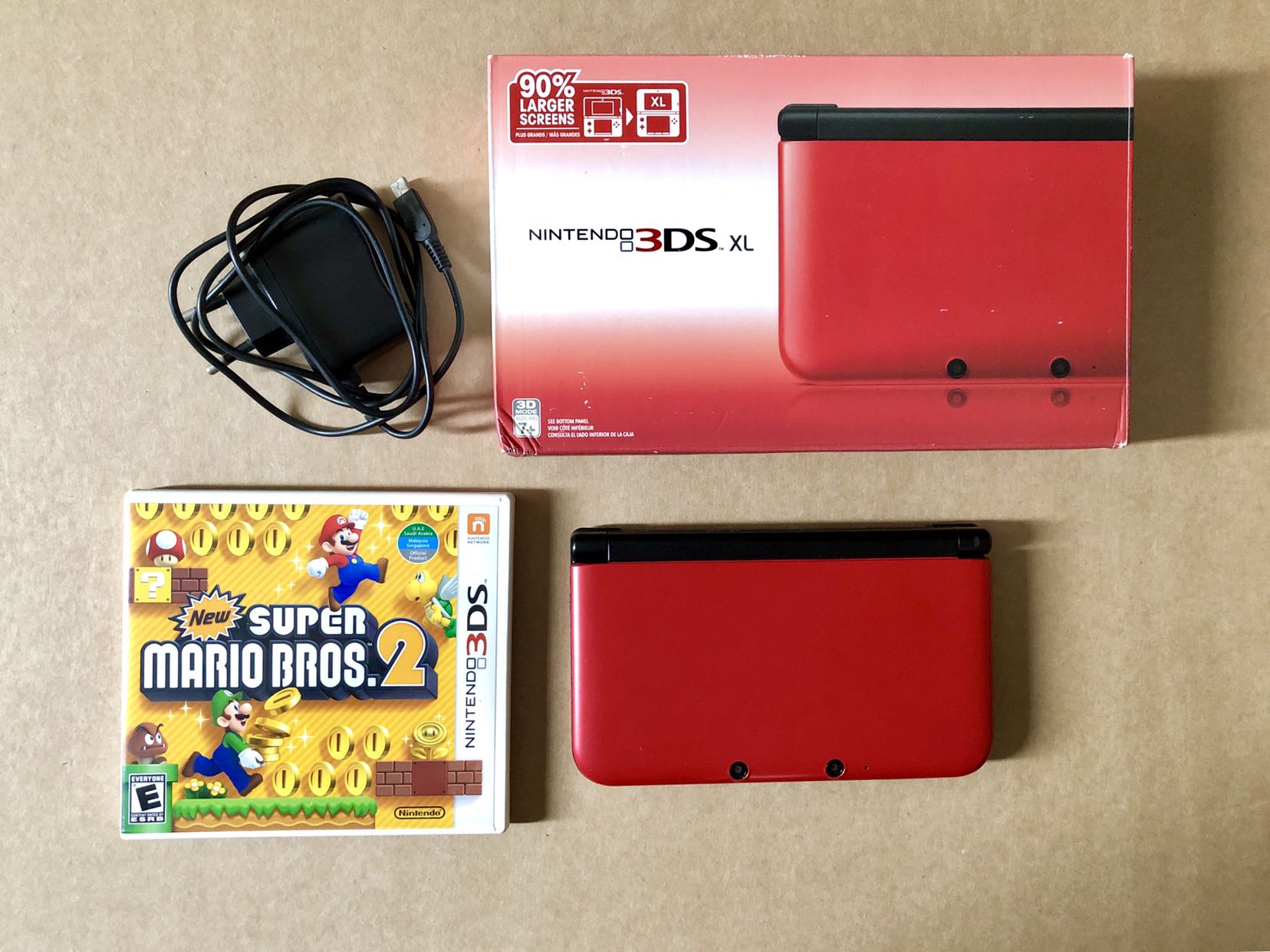 RED Nintendo 3DS XL + Super Mario Bros 2 Game, Video Gaming, Video Game
