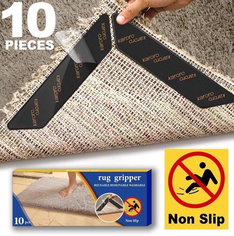 Rug Gripper 10pcs Anti Curling Rug Gripper For Wooden Floors Large Size Carpet Sticker Anti Slip