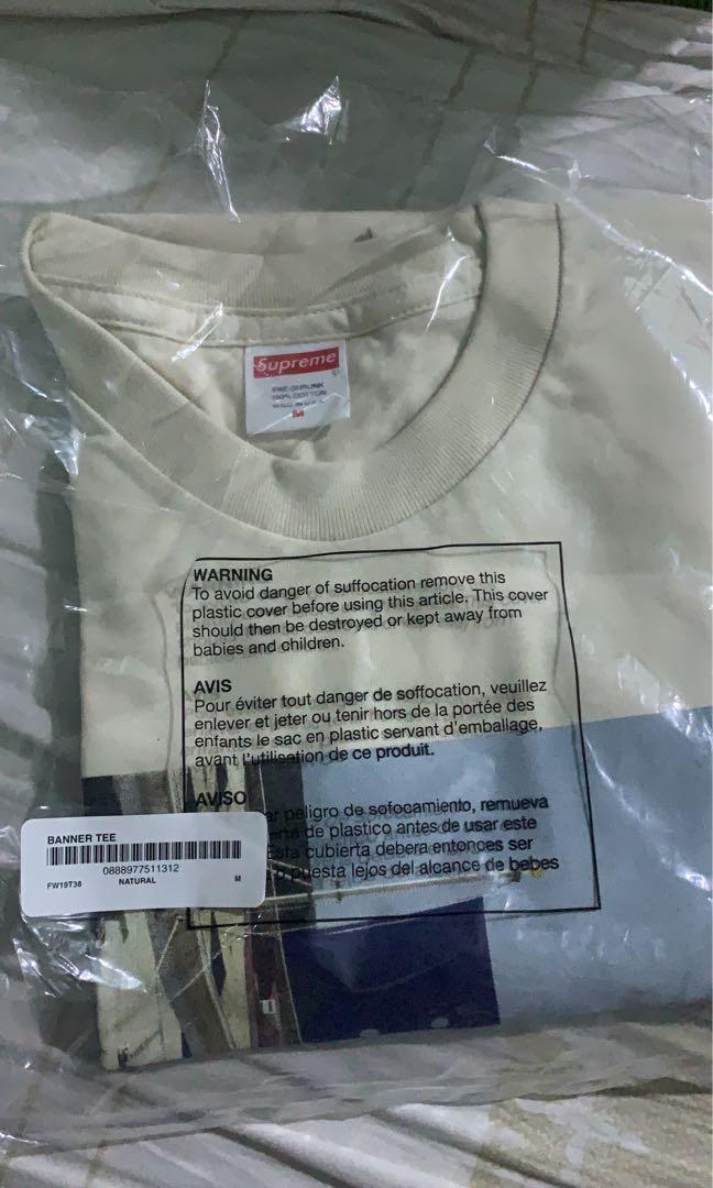 Supreme banner tee natural color way Men s Fashion Tops Sets Tshirts Polo Shirts on Carousell
