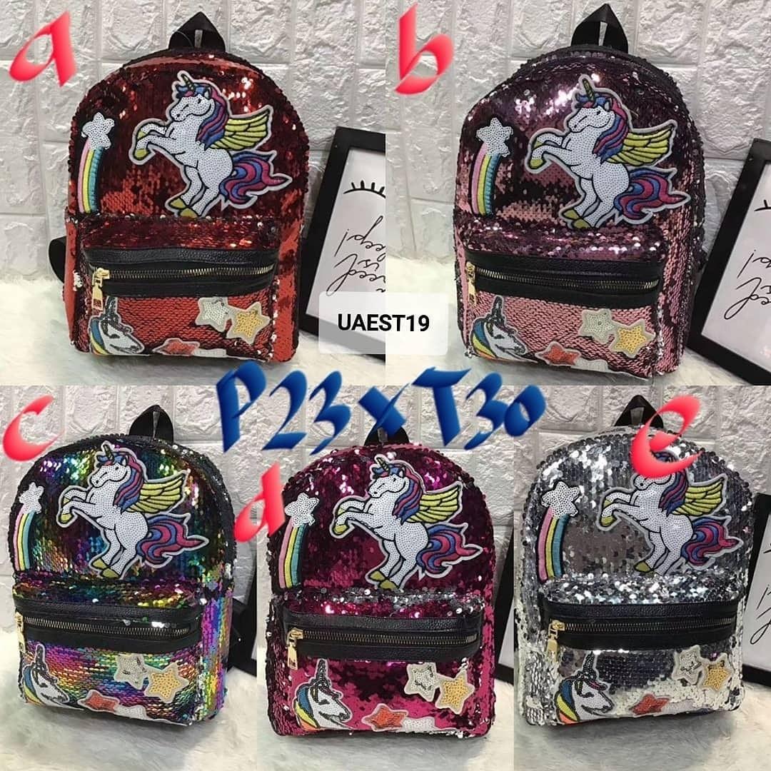 Tas Ransel Mini Backpack Unicorn Rainbow Star Sequin Glitter