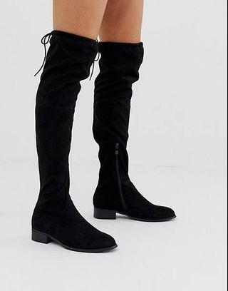 Black/light brown suede high knee boots