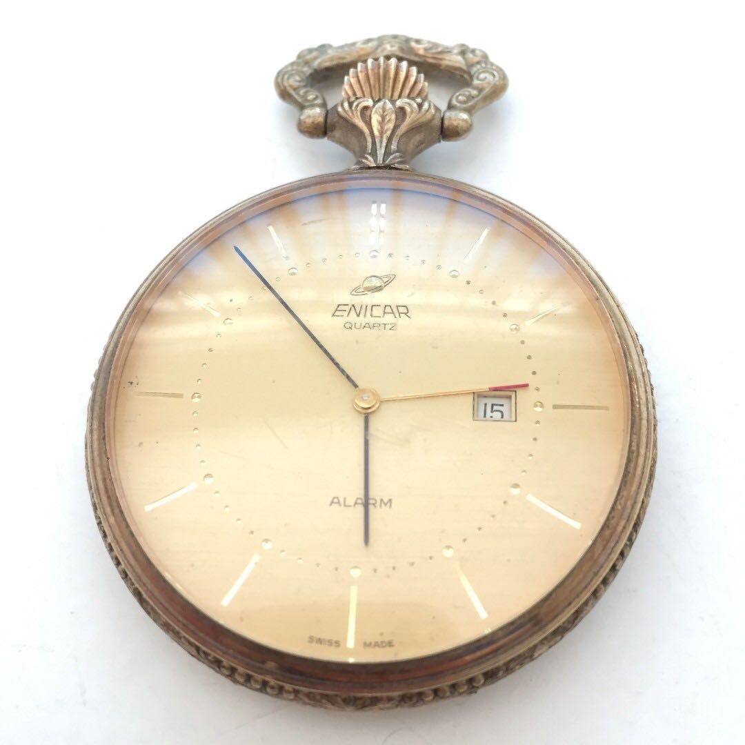 Antique Vintage ENICAR Gold Tone Ornate Pocket Watch NOT WORKING
