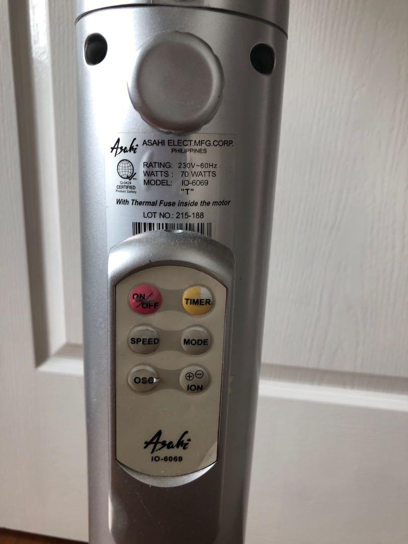 Asahi Electric Fan w remote, Furniture & Home Living, Lighting & Fans