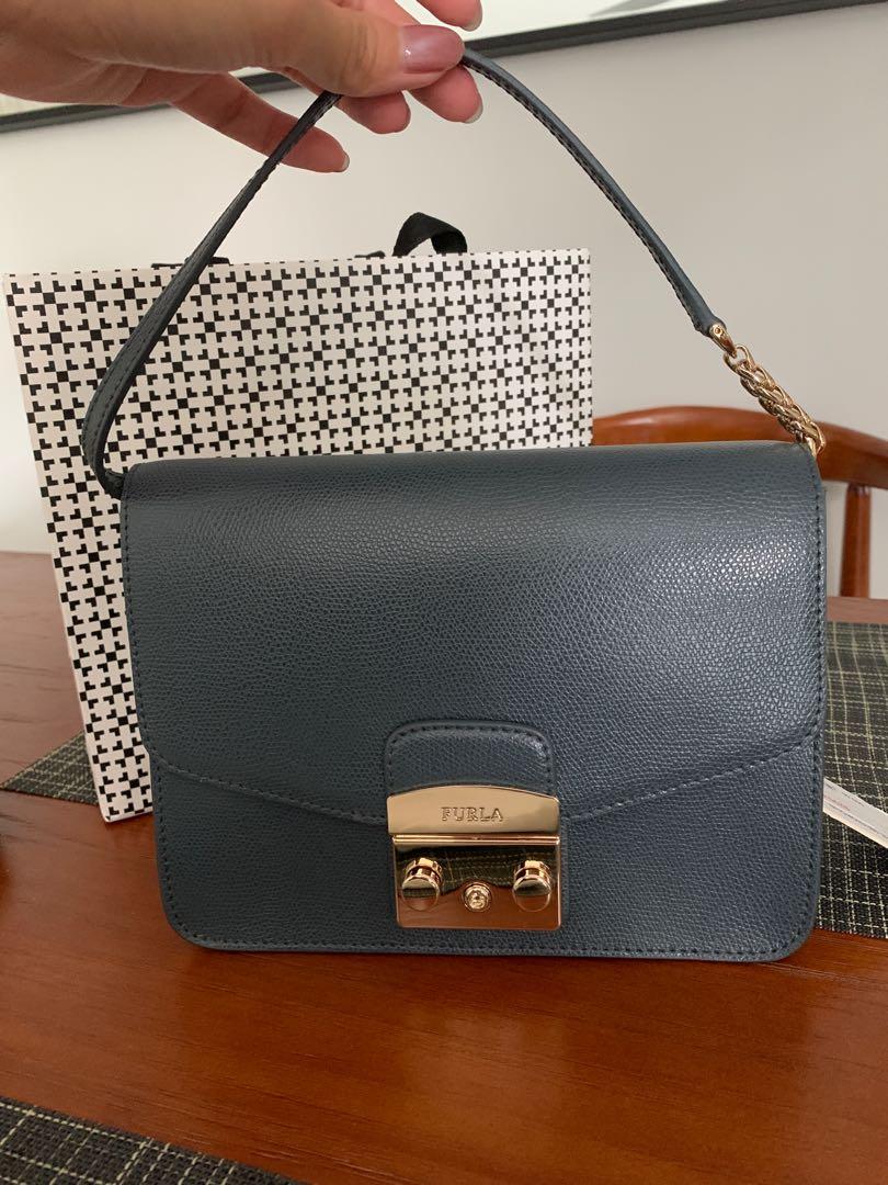 BNWT Furla Metropolis Small Crossbody Bag Blue Grey