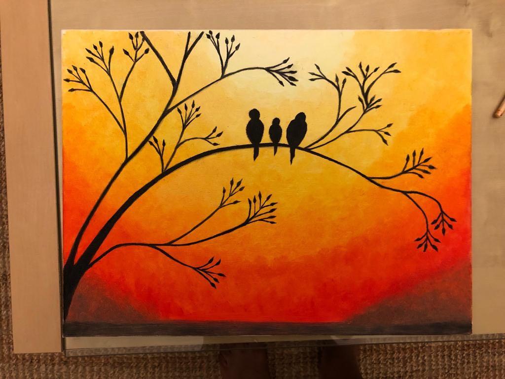 Hand Painted Oil Painting Sunrise Silhouette Design Craft Handmade Craft On Carousell