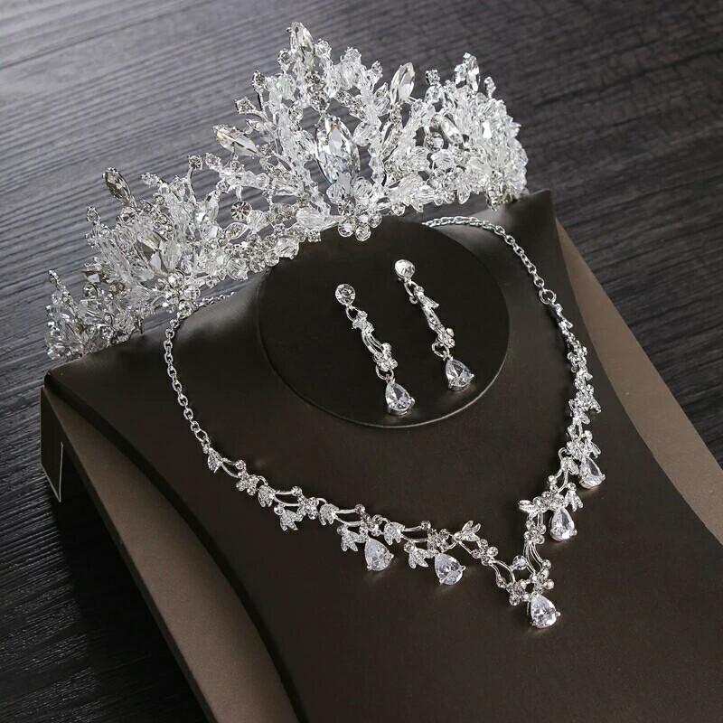 Heart Crystal Bridal Jewelry Sets Wedding Cubic Zircon Crown