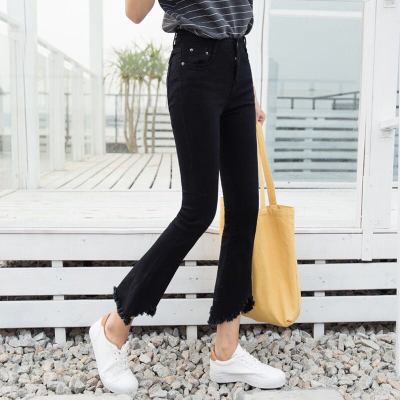 high waisted three quarter length jeans