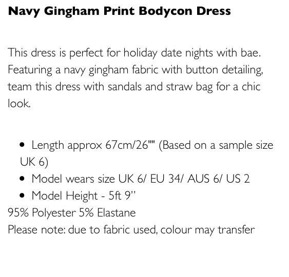 navy gingham print bodycon dress