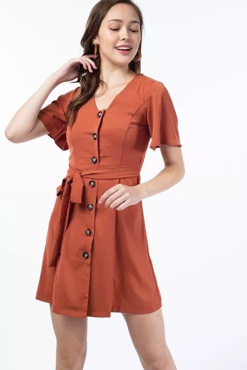 burnt orange button down dress