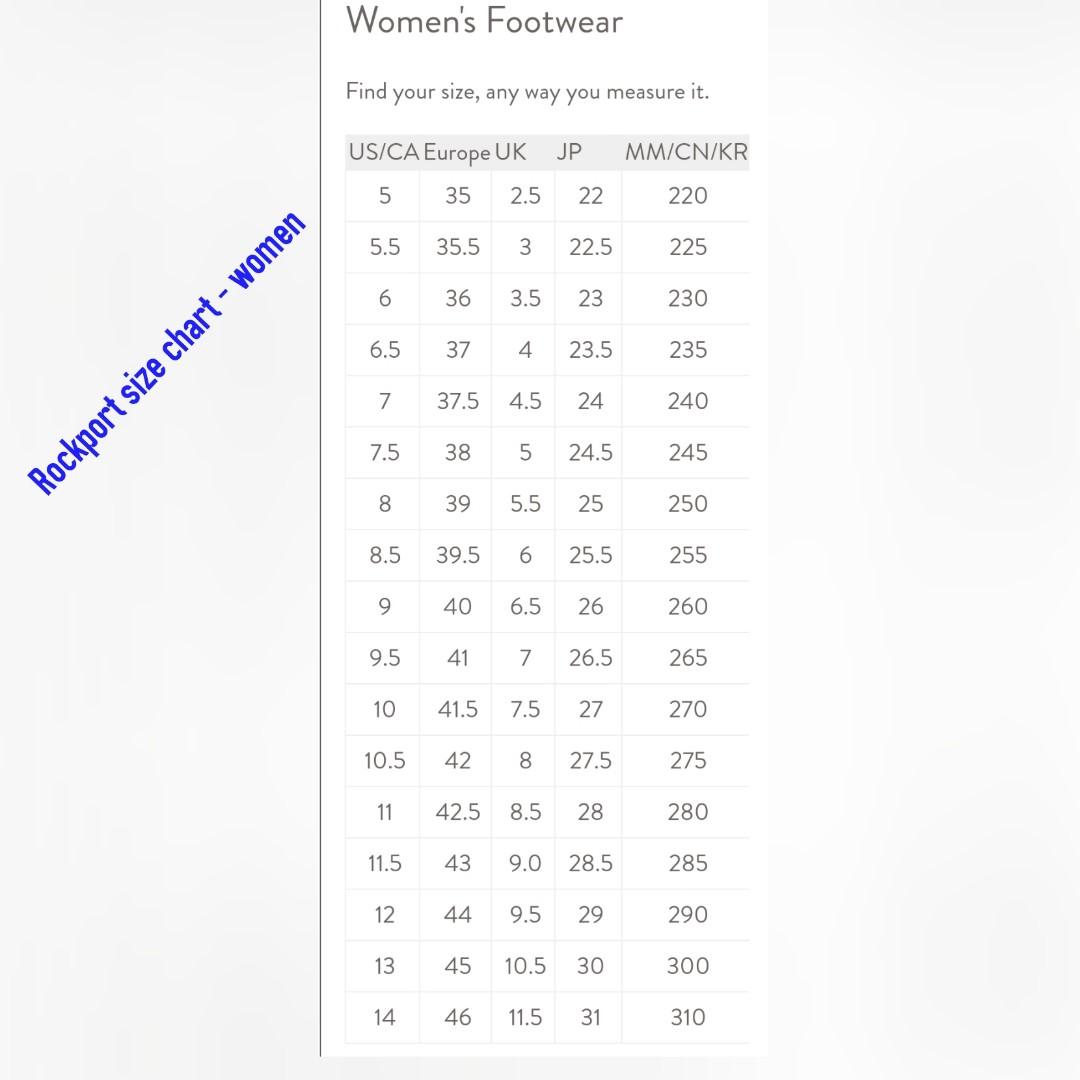 Rockport size chart women, Fesyen Wanita, Sepatu di Carousell