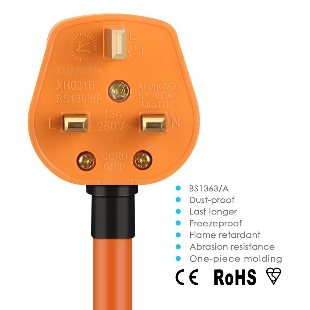 SIMBR 10M Extension Lead Cable Heavy Duty Cord Wire with 1Gang 13A