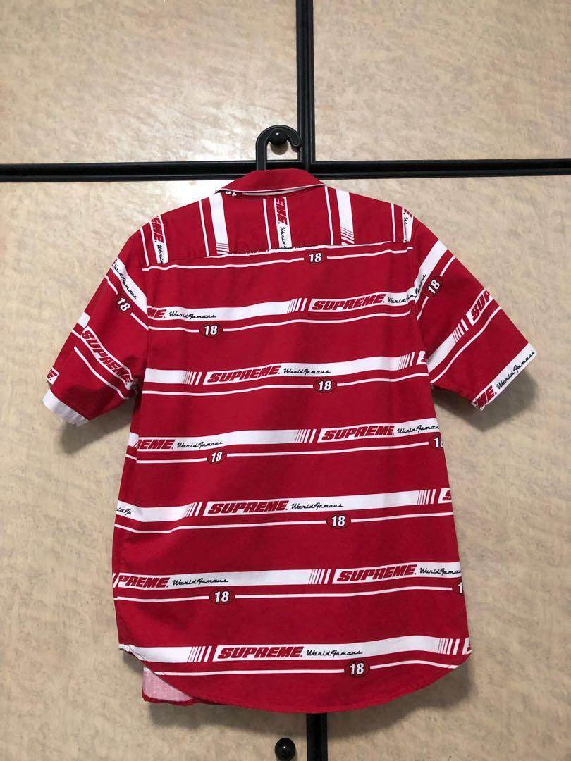Supreme FW18 striped racing work shirt Men s Fashion Tops Sets