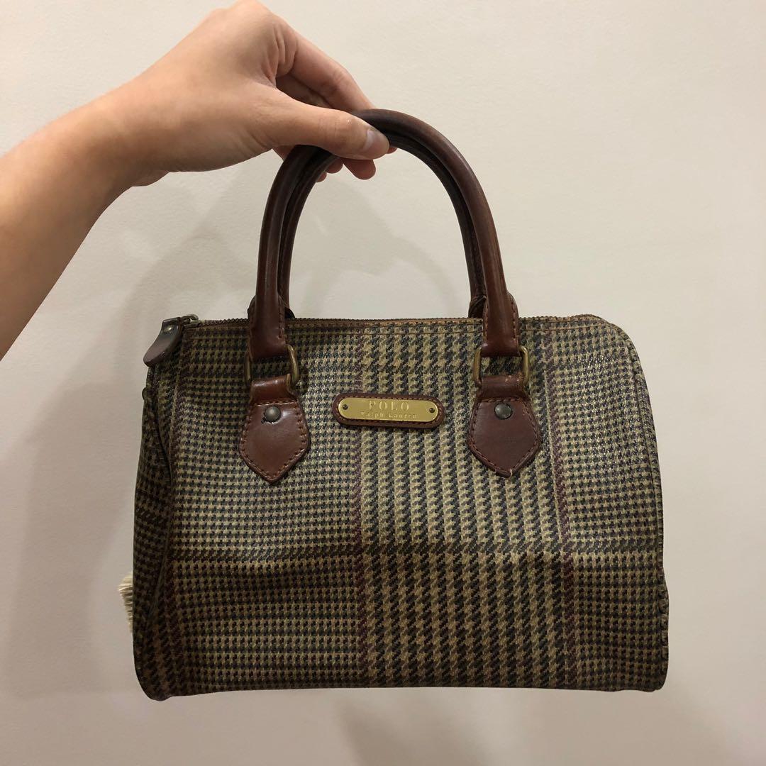 Vintage Polo Ralph Lauren Plaid Houndstooth Tweed Doctor Bag/Boston Bag /Satchel/Purse, Women's Fashion, Bags & Wallets, Beach Bags on Carousell