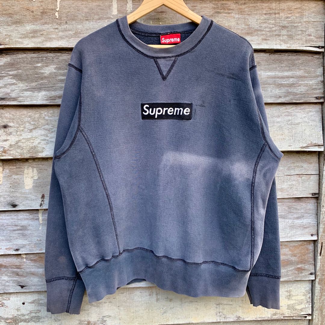 Supreme navy box logo crewneck discount