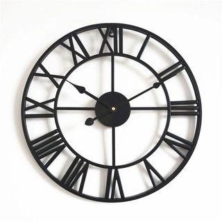 60 or 80cm Oversized Wall Clock Industrial Iron Matte Black