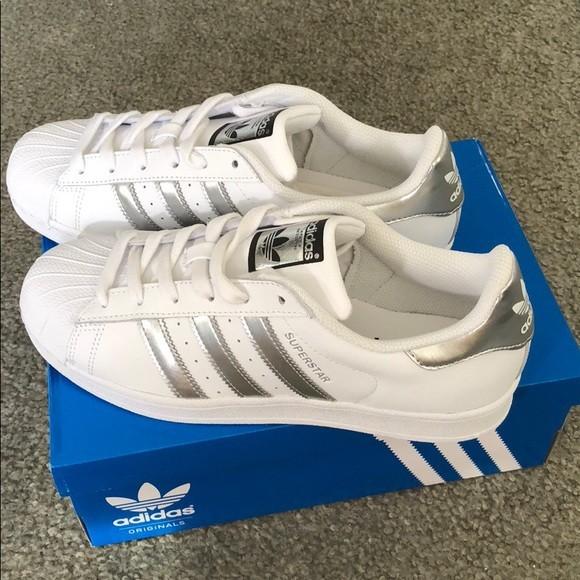 adidas superstar white metallic silver white