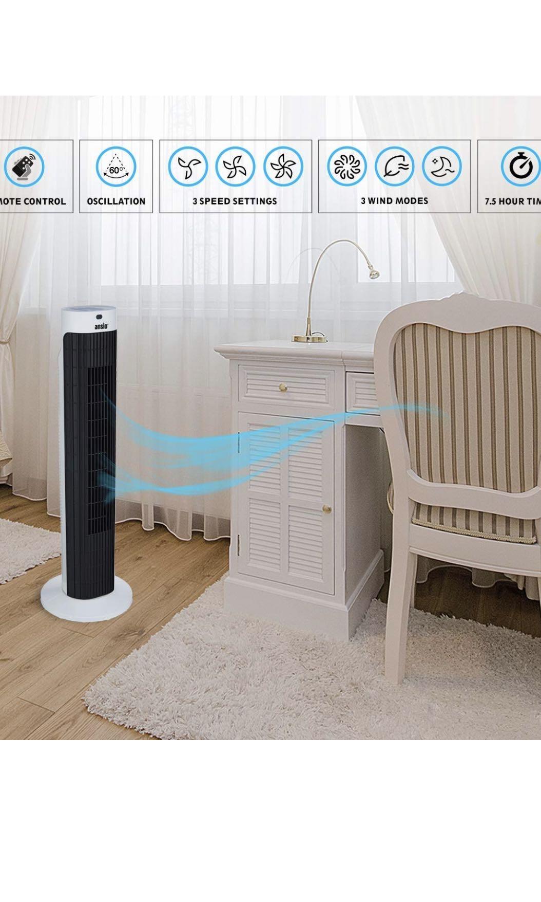 ANSIO Tower Fan 30inch with Remote For Home and Office, 7.5 Hour Timer