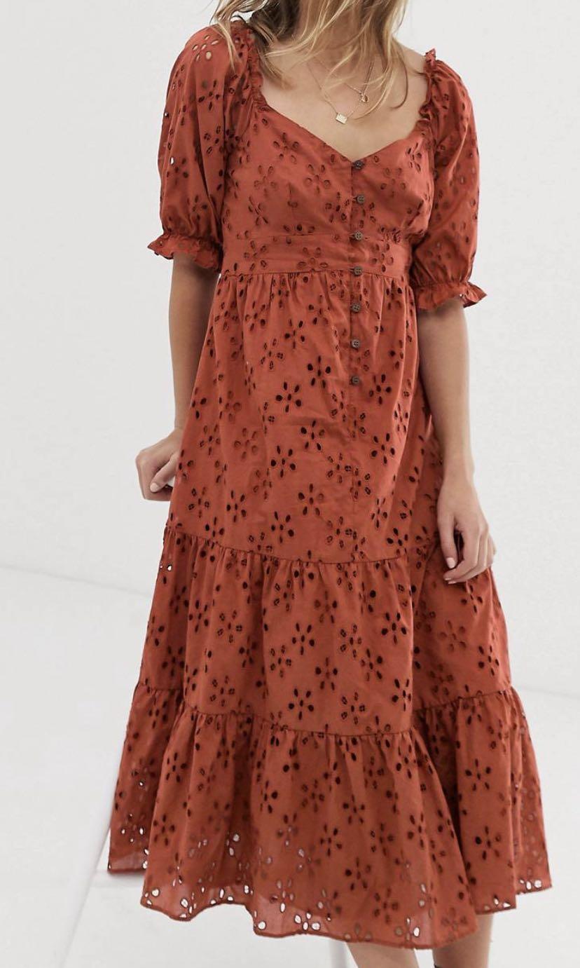 Asos design button through tiered midi broderie dress clearance