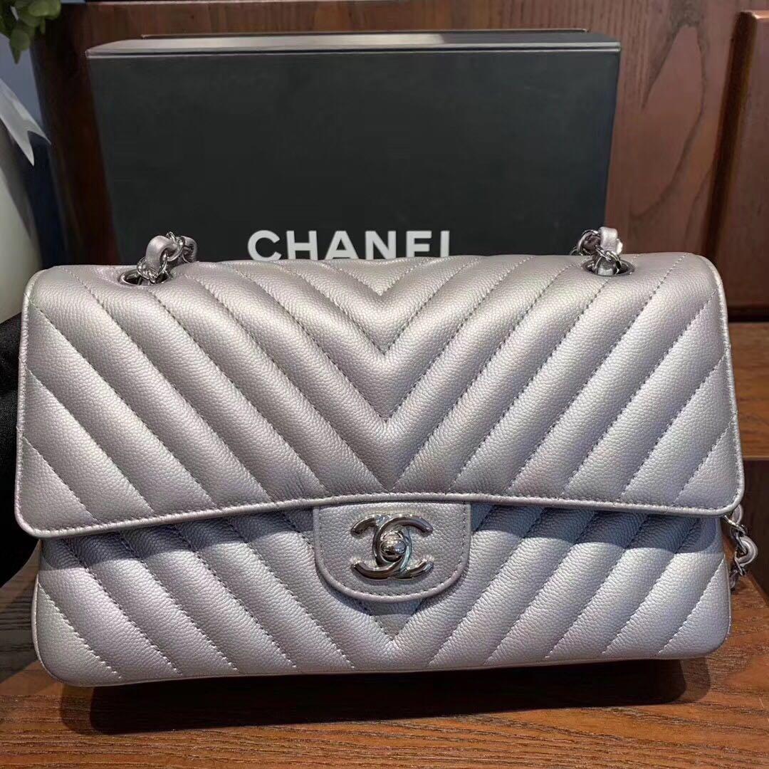 Authentic Pre Loved Chanel Iridescent Metallic Medium Chevron Flap Luxury Bags Wallets Handbags On Carousell