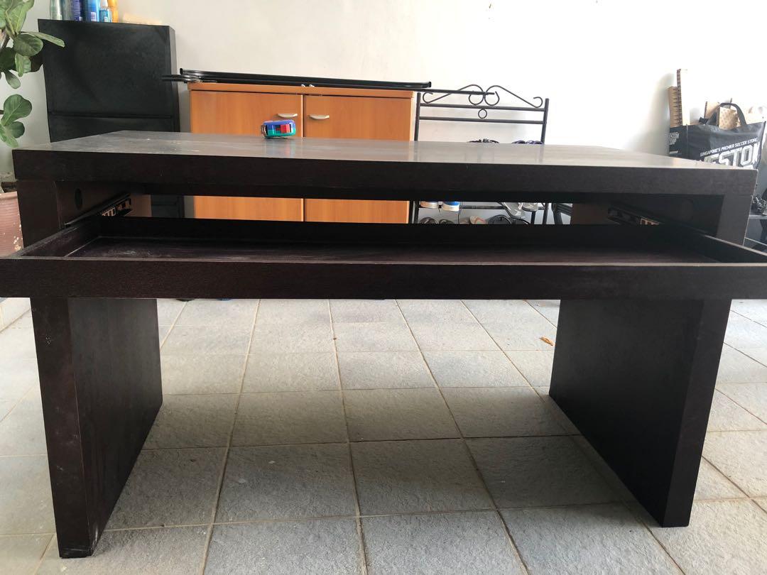 Solid Wood Writing Table W Drawer Office Desk Dark Wood