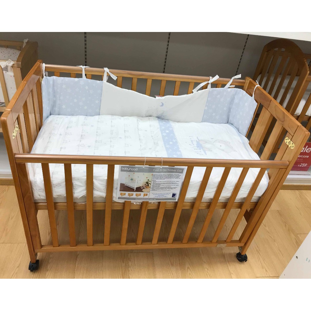 Special Discount Display Set Clearance Babyhood Fold N Go Cot Timber Babies Kids Baby Nursery Kids Furniture Cots Cribs on Carousell