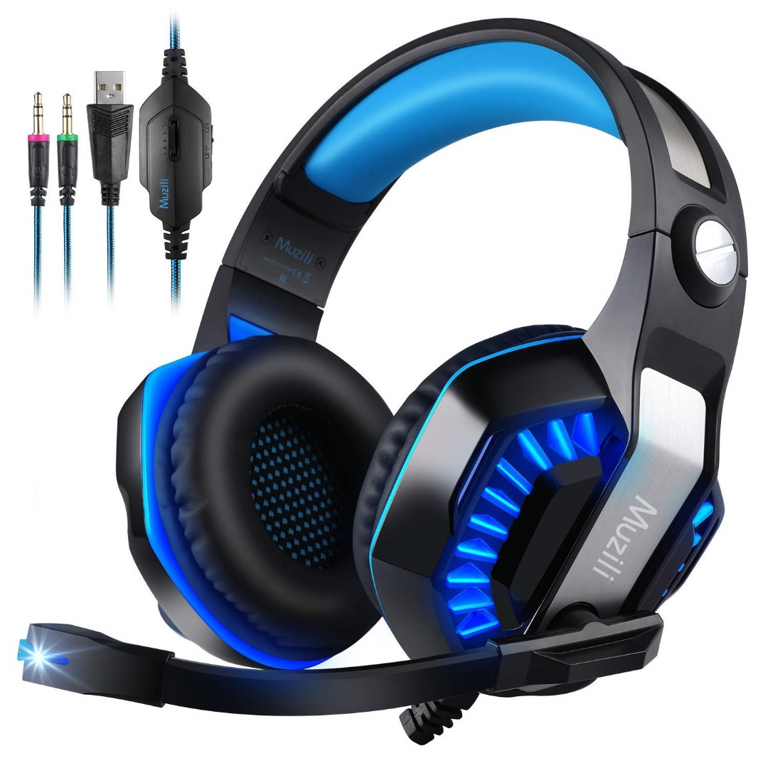 E0253 Muzili Gaming Headset 7.1 Stereo Gaming Headphone for PC PS4 Xbox One Ipad Mobile Phone Noise Cancelling Headset and Mic 50 mm Driver LED Light