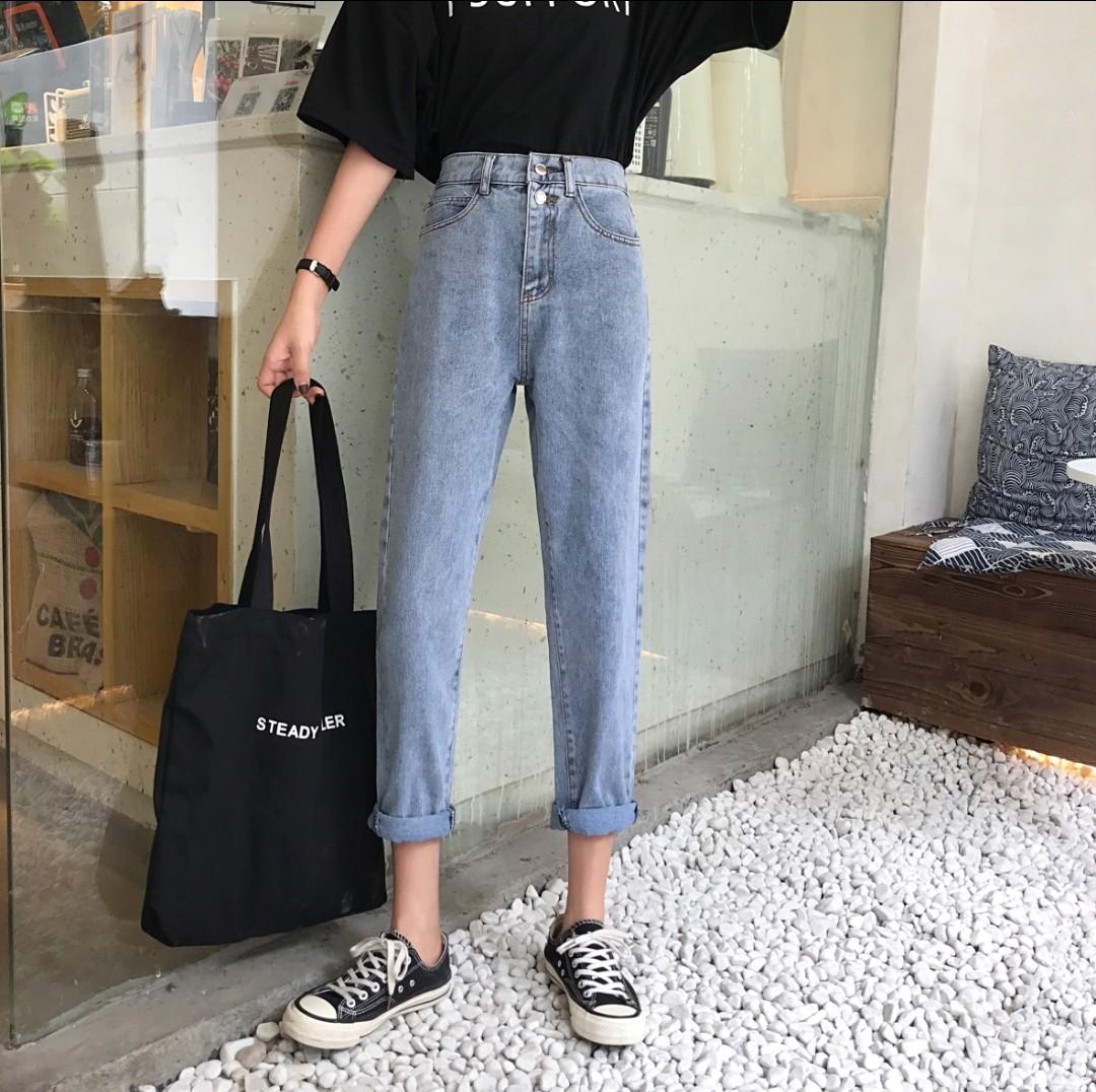 Korean High Waisted Denim Boyfriend Jeans Women S Fashion Clothes Pants Jeans Shorts On Carousell