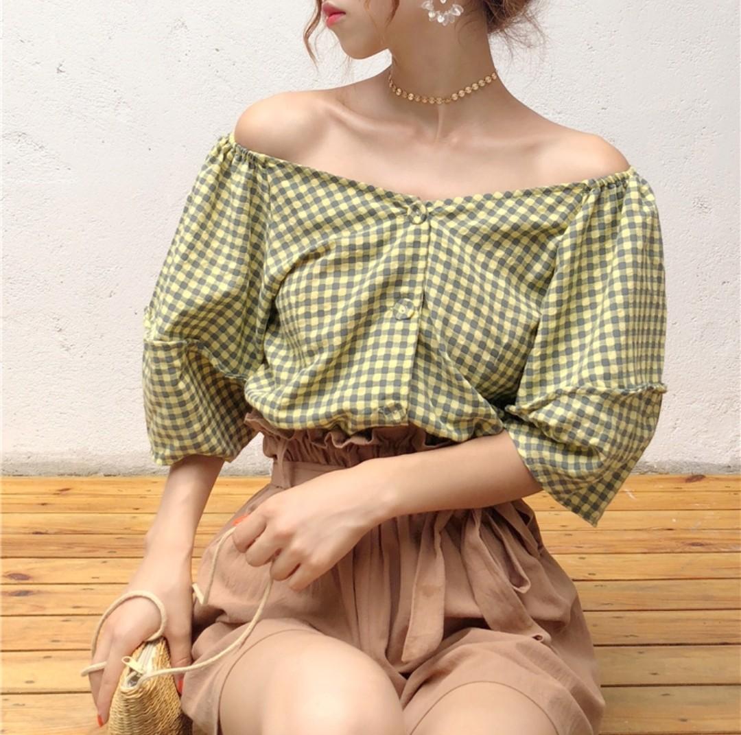 2019 Womens Multi Color Bubble Sleeves Checked Dress