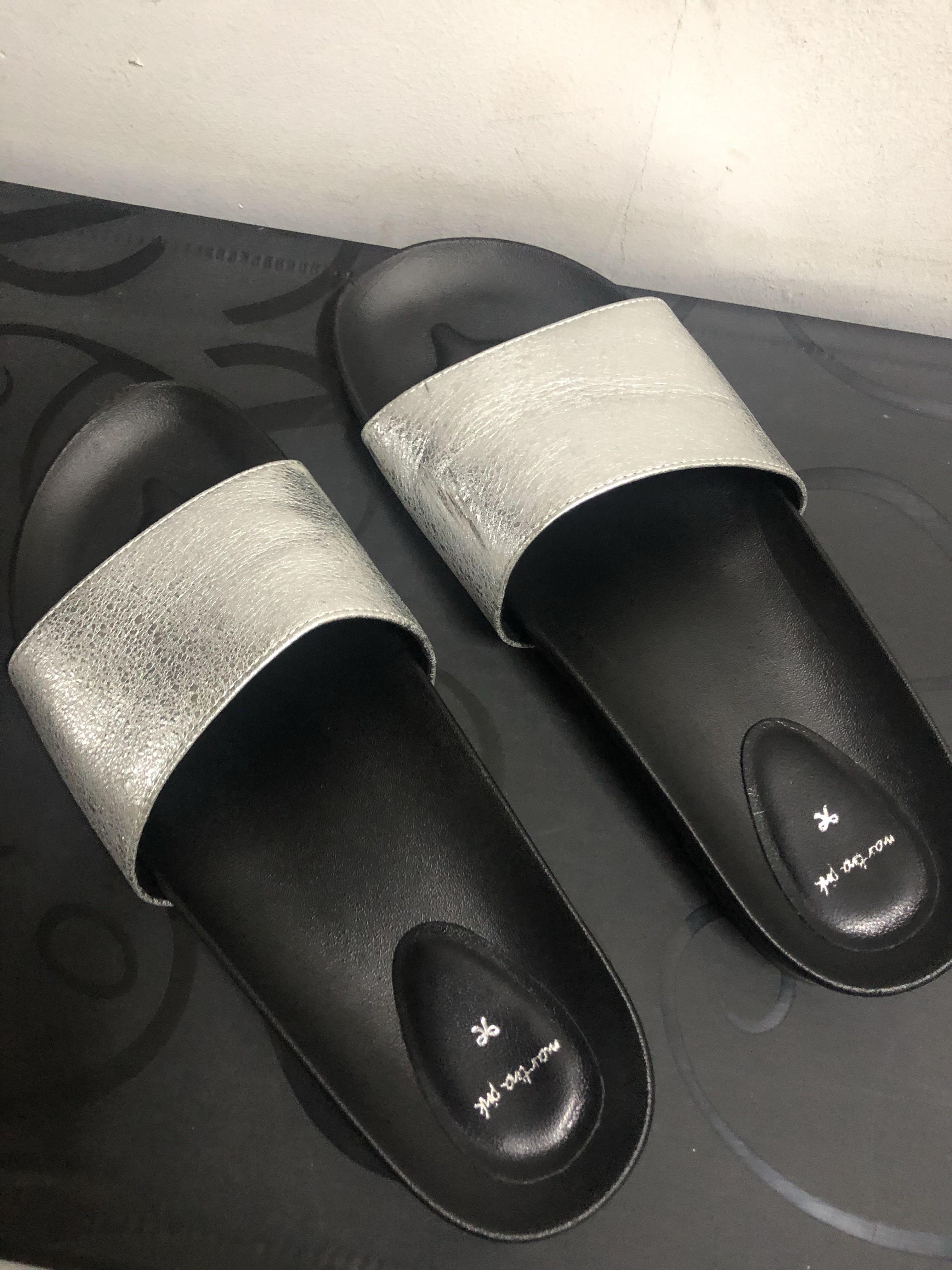 silver leather sliders