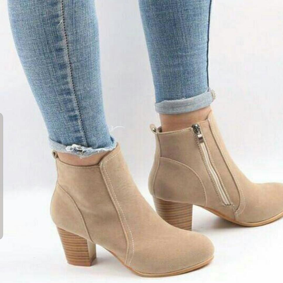 nude block heel booties