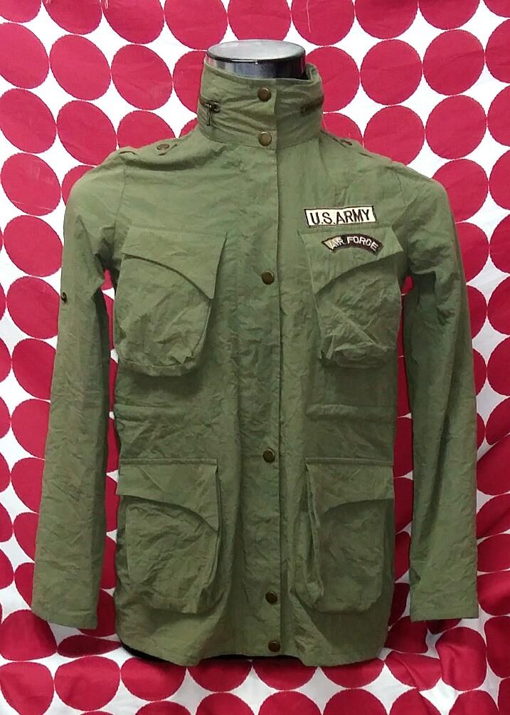 Plastic Island Green Army Jacket with Hoodie Men s Fashion Tops