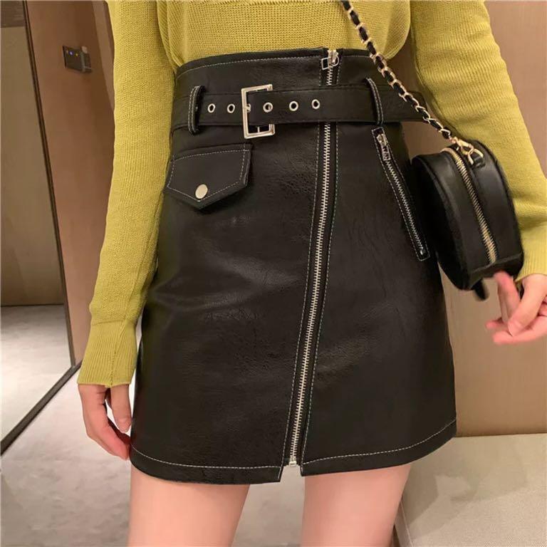 Po Zipped Leather Skirt Black Brown Women S Fashion Po Zipped Leather Skirt Black Brown