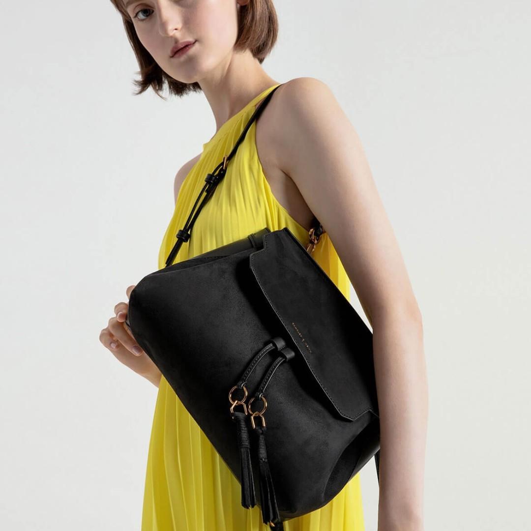 Textured Tassel Shoulder Bag Charles And Keith Black Women S Fashion Bags Wallets Handbags On Carousell