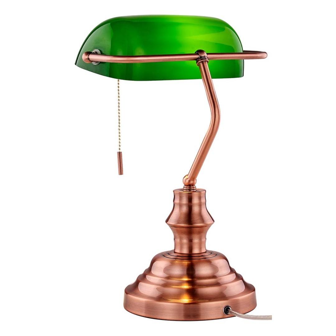 green and brass desk lamp