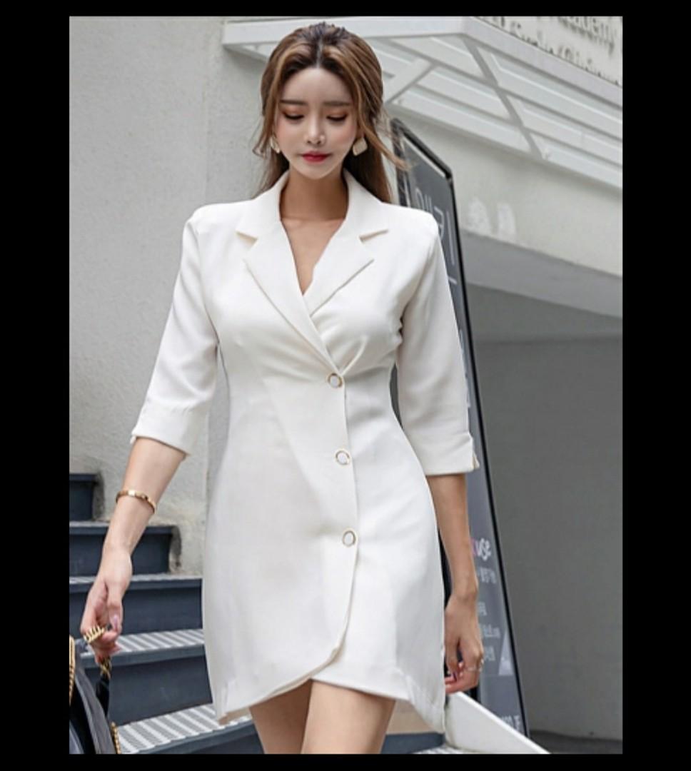 White black Korean Half Sleeve ladies Blazer Dress