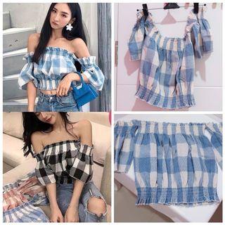 Summer tops square blue ( kece berat) korea style