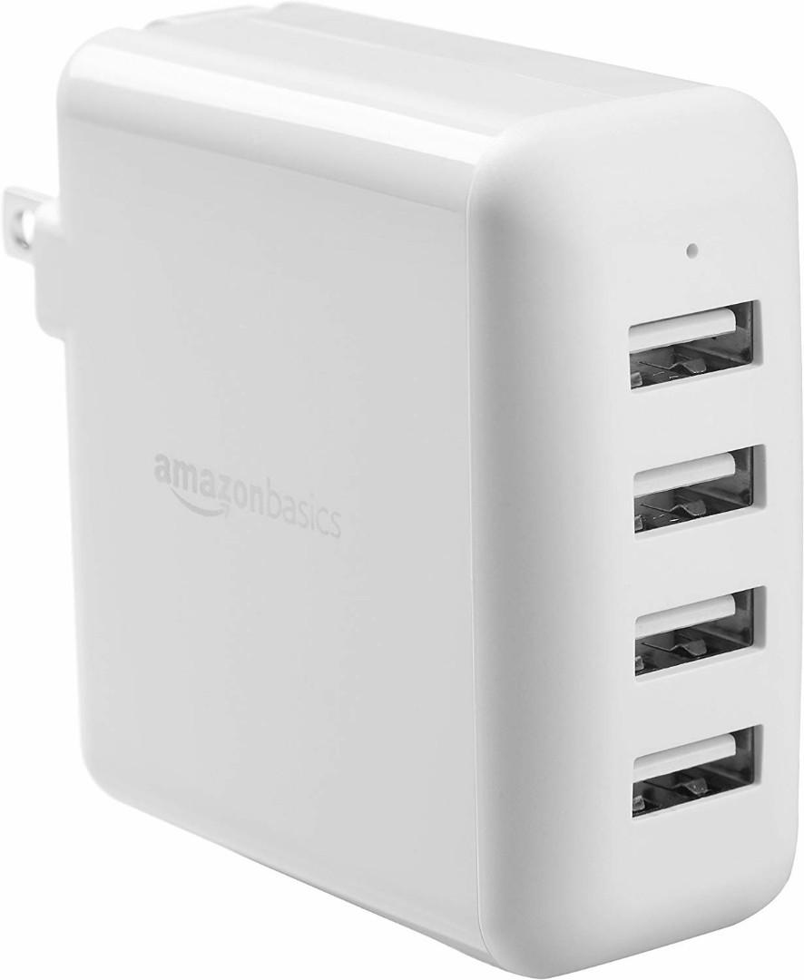 AmazonBasics 40W 4Port Multi USB Wall Charger, White, Mobile Phones