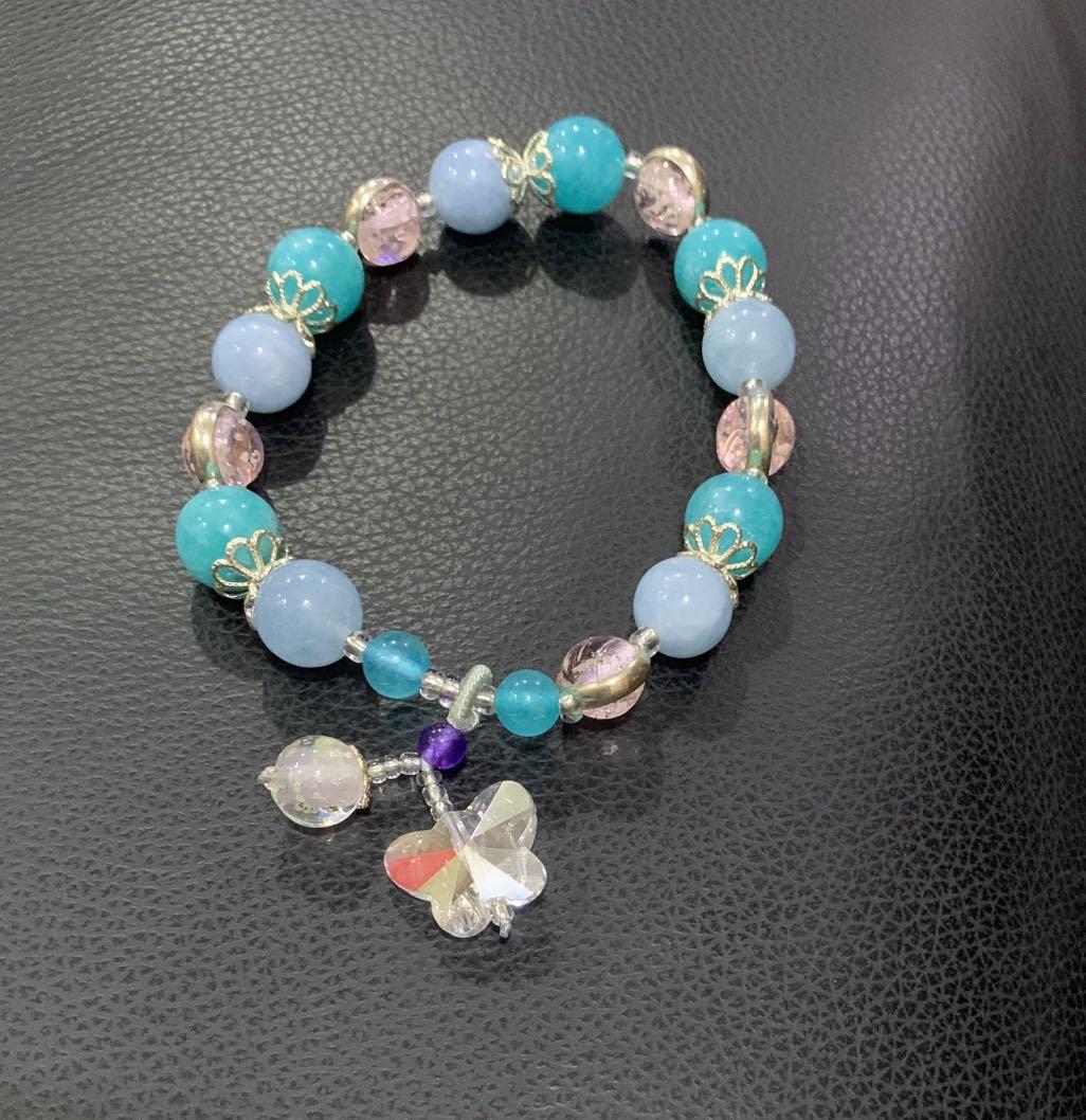Aquamarine And Amazonite Crystal Bracelet Women S Fashion Jewellery Bracelets On Carousell