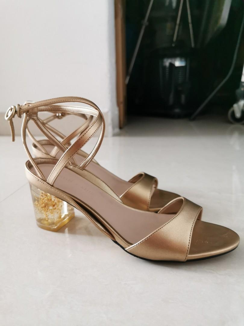 Keith Gold Floral Lucite Heels 