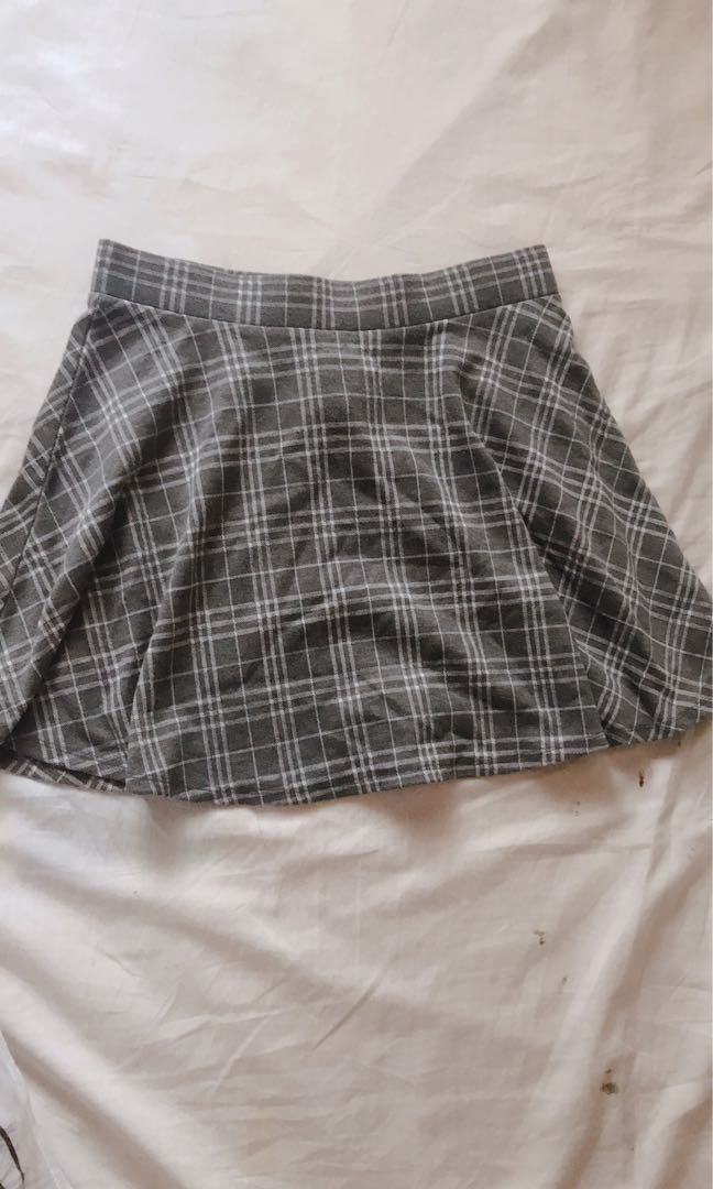 grey plaid skater skirt