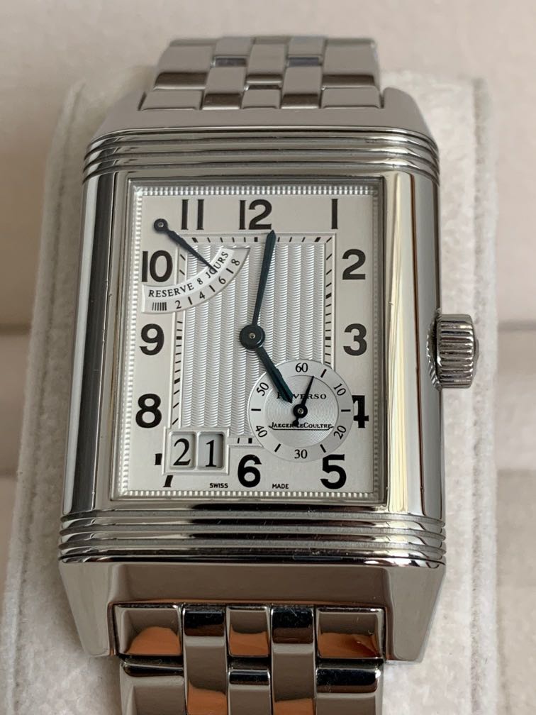 Jaeger LeCoultre 8 Days Reverso Grande Date Steel Bracelet Jlc