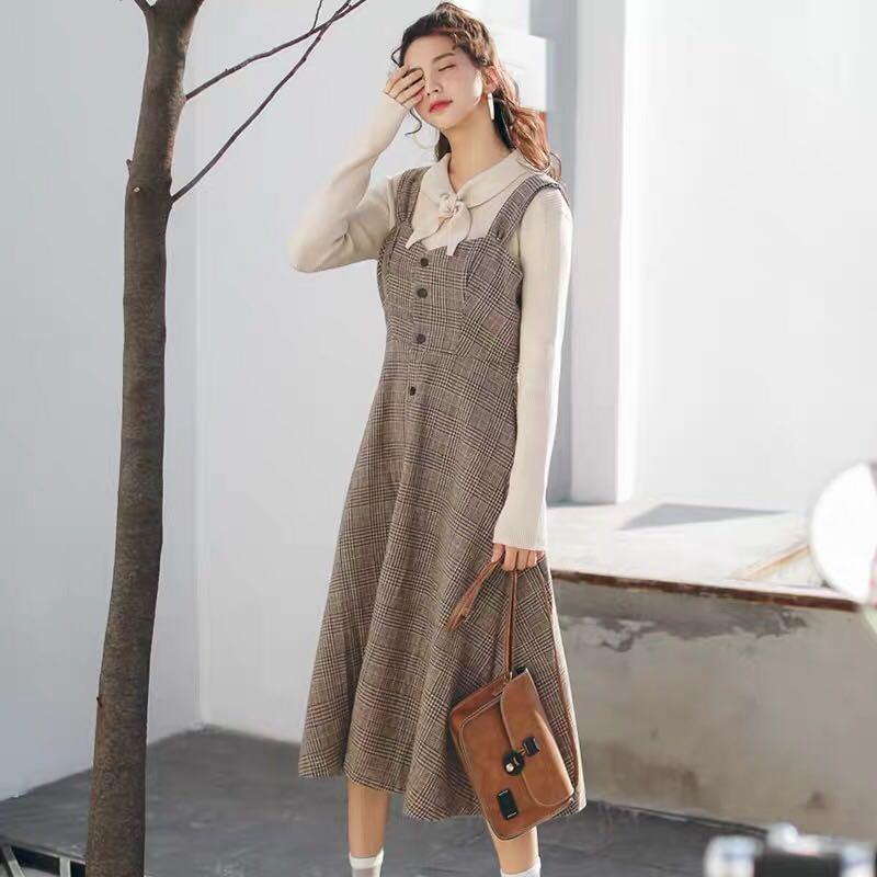 Korean top pinafore dress