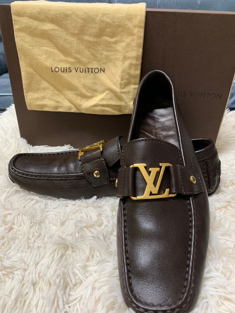 Louis Vuitton Dark Brown Leather Monte Carlo Slip on Loafers Size 44.5