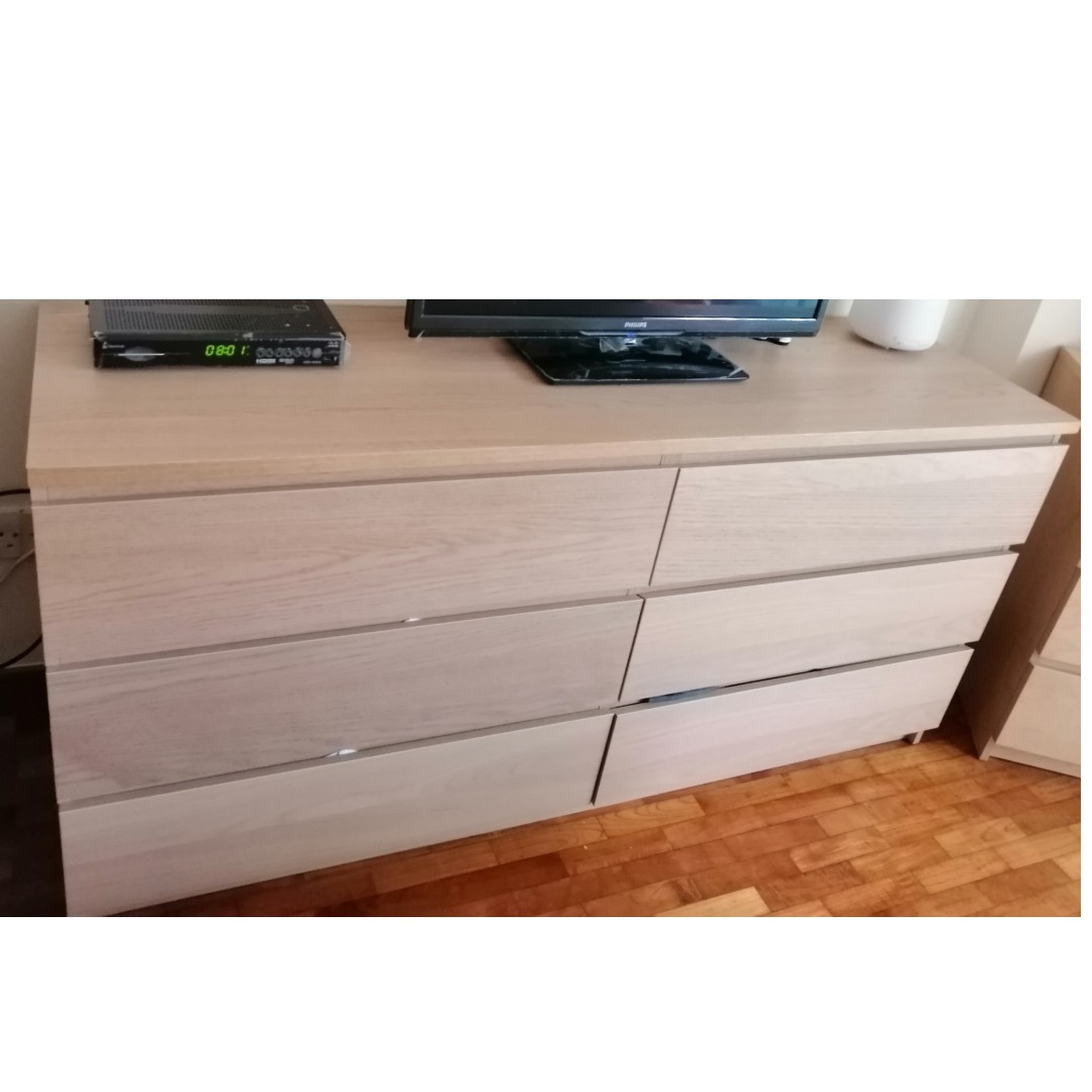 MALM Chest of 6 drawers white stained oak veneer 160x78 cm