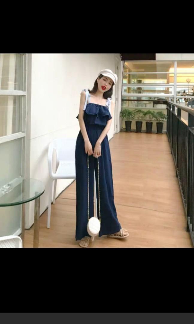 self tie strap wide leg jumpsuit