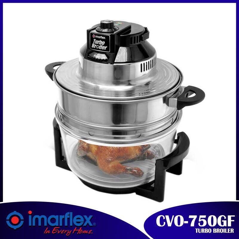 Stainless Head Turbo Broiler (Category: Cookware & Accessories) located in Manila. Submitted by yourimarflexdealer (Listing ID 251054685, Image 1). Description: • Convection Heat Transfer • Tempered Glass Pot • Air Fryer Ring with Mesh • Stainless Steel High & Low Racks • Stainless Steel Drip Pan & Tongs • 12 Liters Capacity • Air Fryer Ring 5liters • Cholesterol-free • 1300W • Stainless Steel Body & Fan Assembly CVO-750GF.