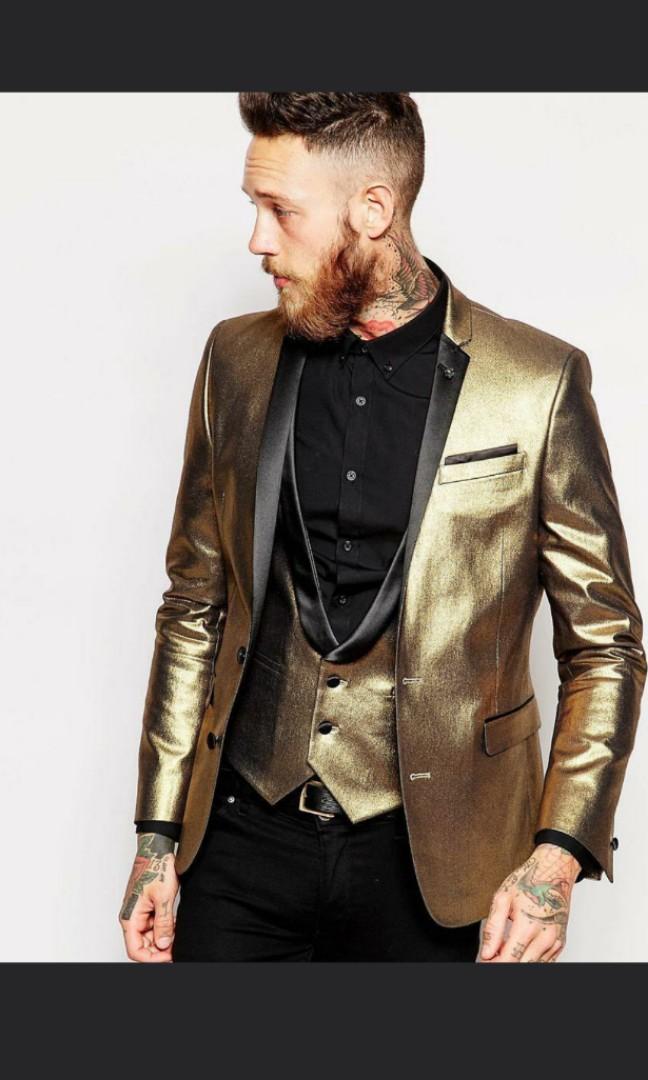 Mens black and gold suit jacket hotsell