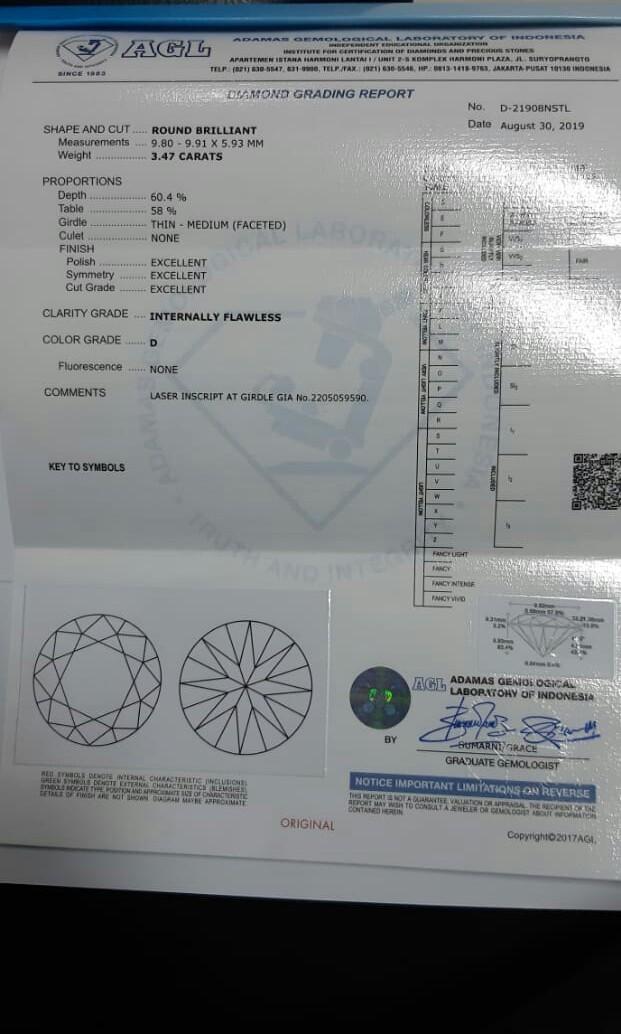 Berlian Perfect color D triple ex sertifikat GIA dan AGL