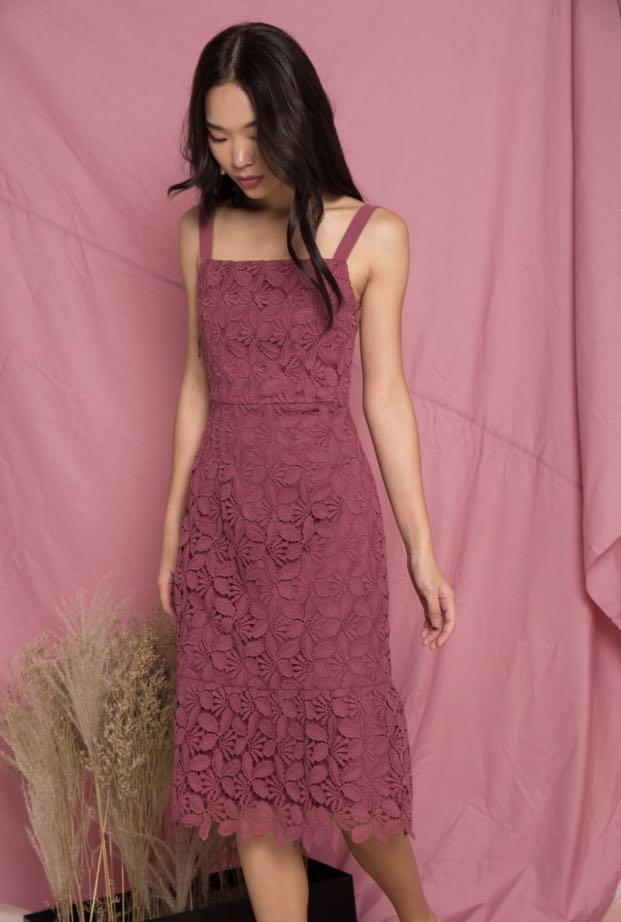Dark rose pink crochet dress
