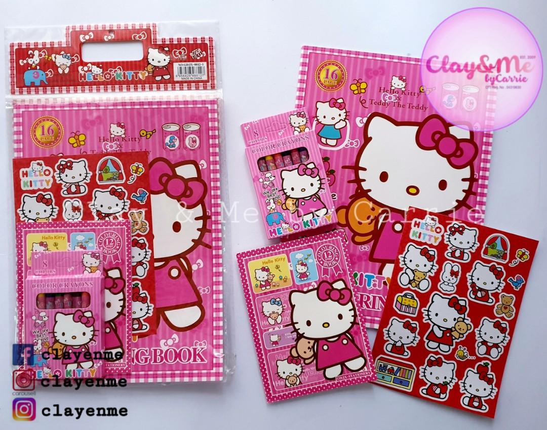 Hello Kitty Coloring Set Crayons 2pc Coloring Books Sticker Hobbies Toys Stationary Craft Craft Supplies Tools On Carousell